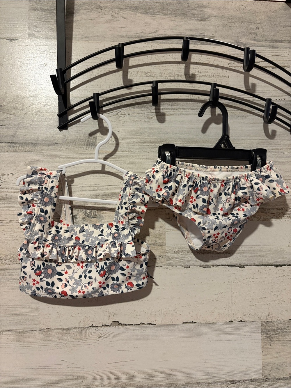 ❤️ PICK 4/$20 Floral Ruffle Kids Swim Bikini - White with Blue & Red Flowers